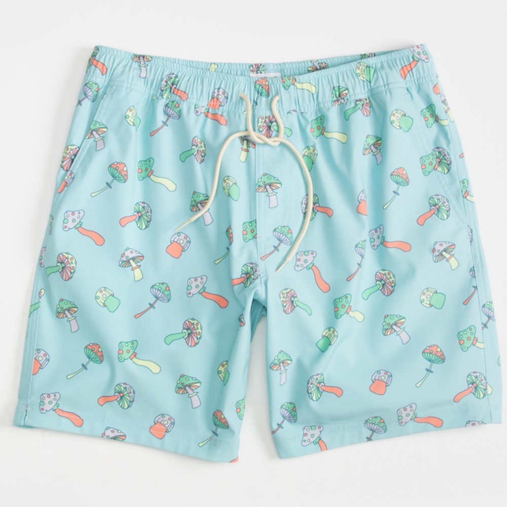 Blu Crow. Light Blue mushroom Patterned Swim Trunks with Elastic Waist S